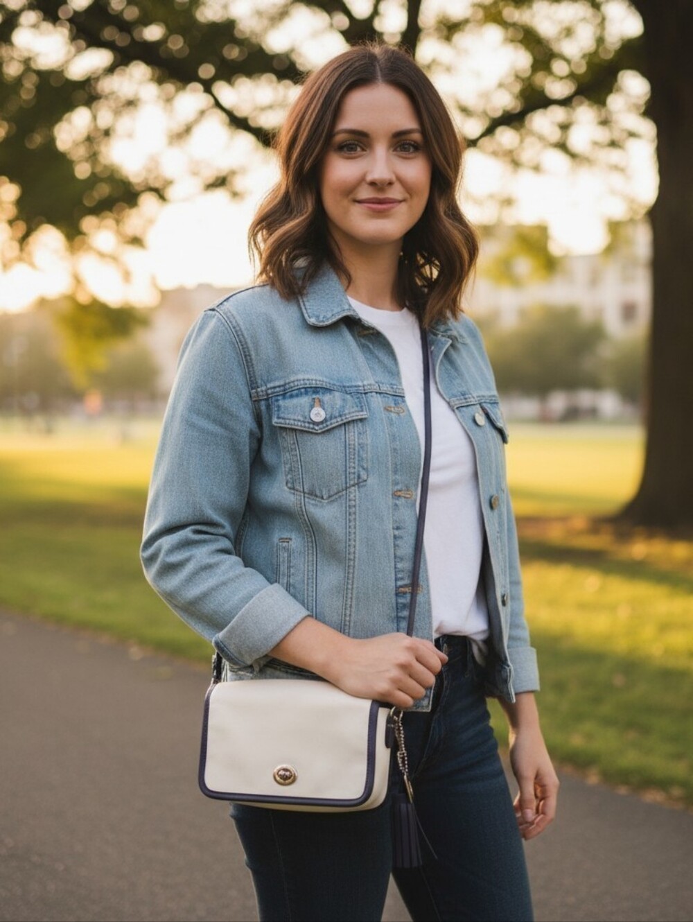 Coach White Leather Crossbody Bag With Purple Trim And Tassles